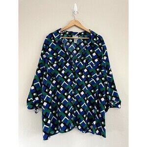 Catherines Womens Top Size 3X ‎ Colorful Travel Office Artsy Abstract